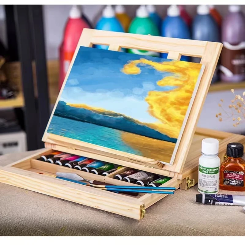 Wooden Table Easels for Painting Artist Kids Sketch Drawer Box Portable Desktop Laptop Accessories Suitcase Paint Art Supplies