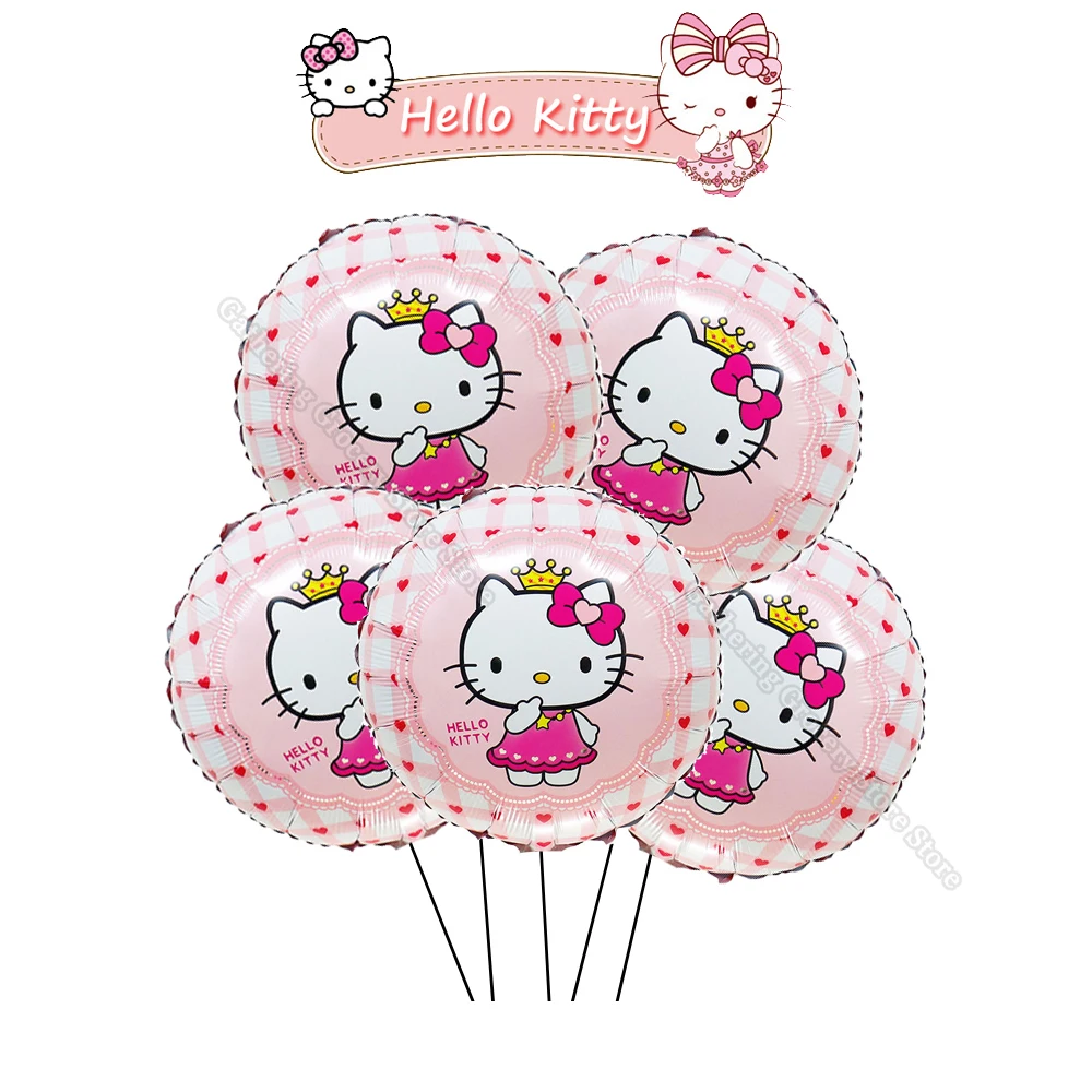 5Pcs Hello Kitty Inflate Helium Globos Girl Birthday Party Supplies 18in Round Aluminium Film Ballon Party Decoration Wedding