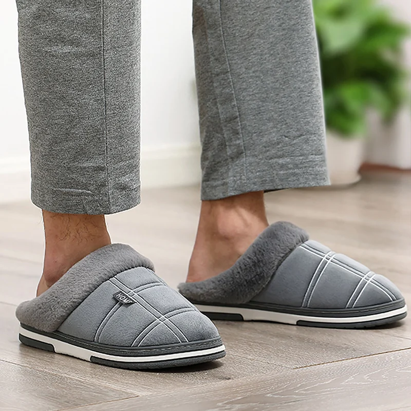 Winter Warm Home Slippers men Thick bottom short Plush Male slippers comfortable Soft slip on Slippers indoor Big Size New style