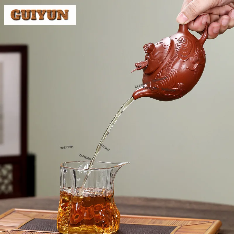 280ml High-end Yixing Purple Clay Teapots Handmade Cloud Dragon Pot Raw Ore Zhu Mud Kettle With Strainer Zisha Tea Set Craft