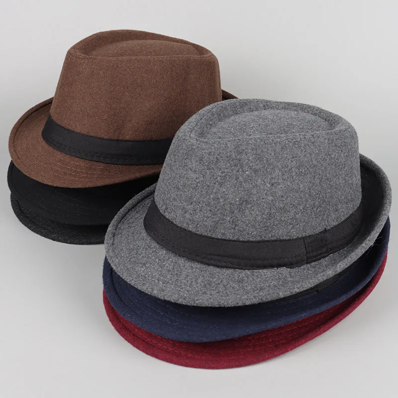 Classic Black Fedora Hat Men Autumn 2026 Casual Winter Short Sleeve Gentleman Felt Jazz Cap Black Men's Top Hat Fedoras
