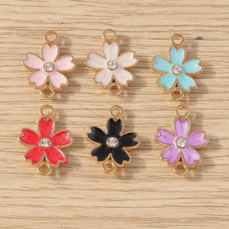 10 Stück 11 x 16 mm niedliche Doppelloch-Emaille-Blumen-Charms-Anschlüsse für Schmuckherstellung, DIY-Armbänder, Halsketten, handgefertigte Bastelbedarf – Detail 8