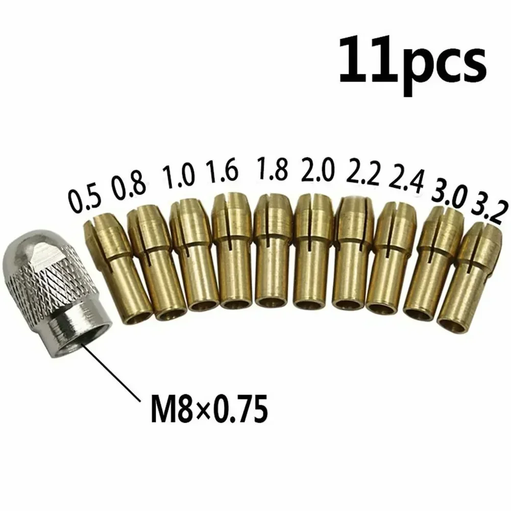 11Pcs 0.5-3.2mm Mini Drill Chuck Electric Drill Motor Shaft Fixture Brass Collet Copper Cap Axis Drill Collets