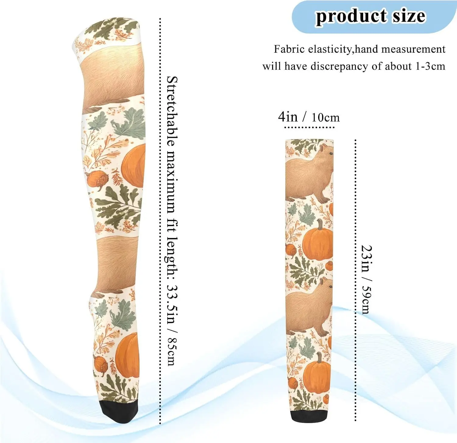 カピバラ 秋 レディース ニーハイソックス ハーベスト パンプキン レディース シアー ノベルティ ロングチューブソックス ストッキング プリント フリーサイズ