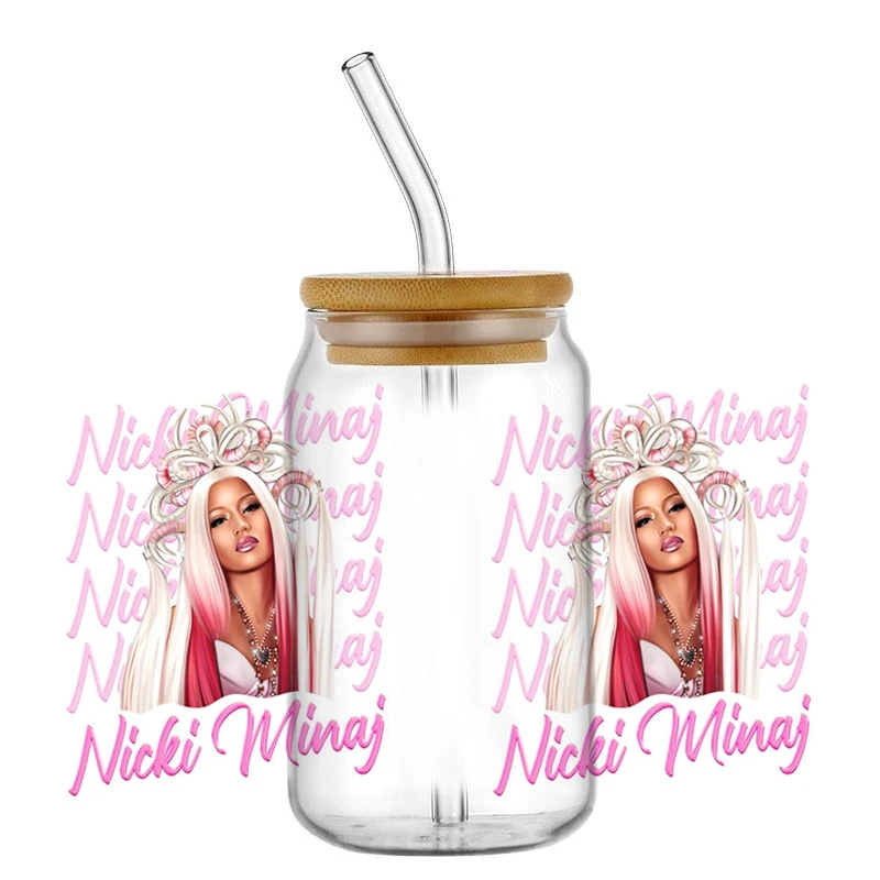 Miniso Nicki Minaj Vintage Gag City Pink Friday 2 For Libbey 16oz Can Glass 3D Waterproof UV DTF Coffee Can Wrap Libbey