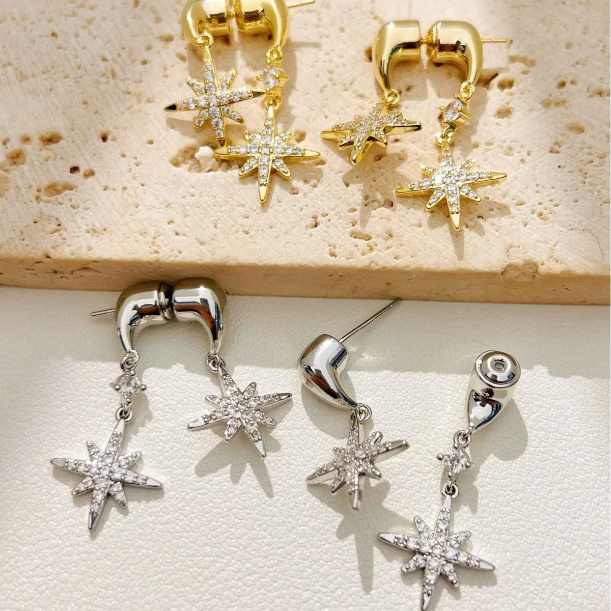 High-end two-wear eight-pointed star earrings, niche design, light luxury, versatile accessories for commuting
