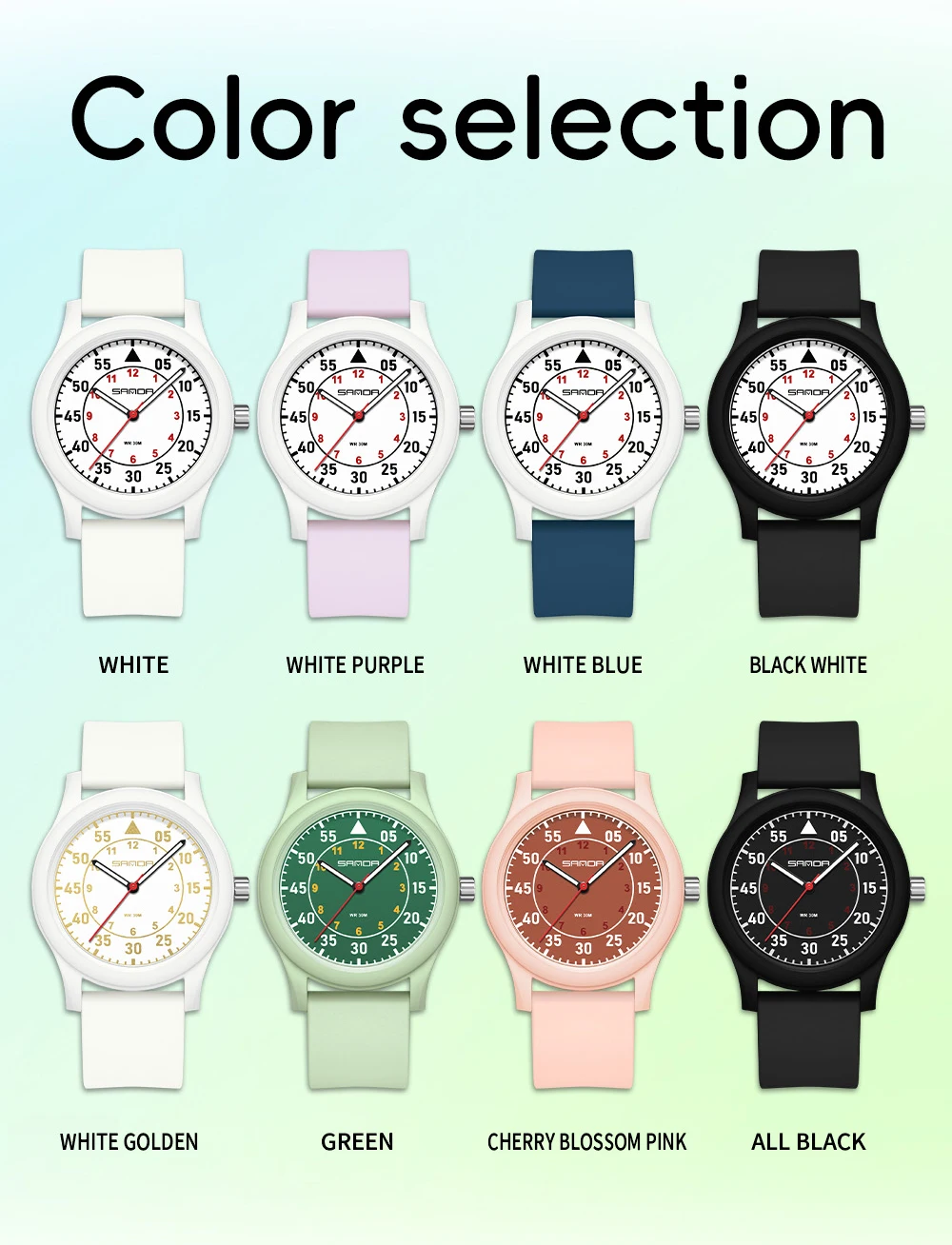SANDA 3268 유행 여성 학생 쿼츠 시계, 방수 야광 심플 포인터, 여성 에디션