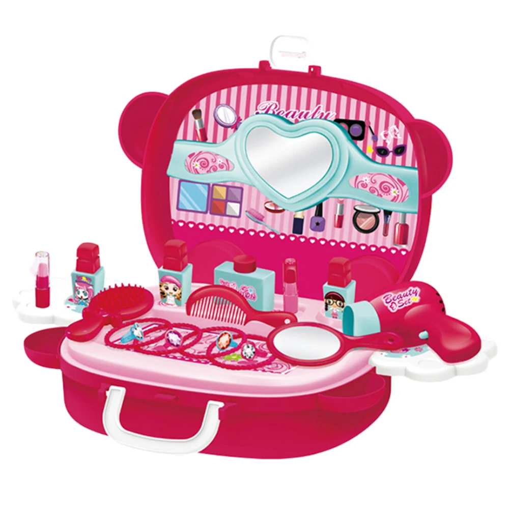 

Kids Suitcase Set Simulation Makeup Box For Girls Roleplay Storage Bag Smooth Rounded Corners Safe Parent-Child