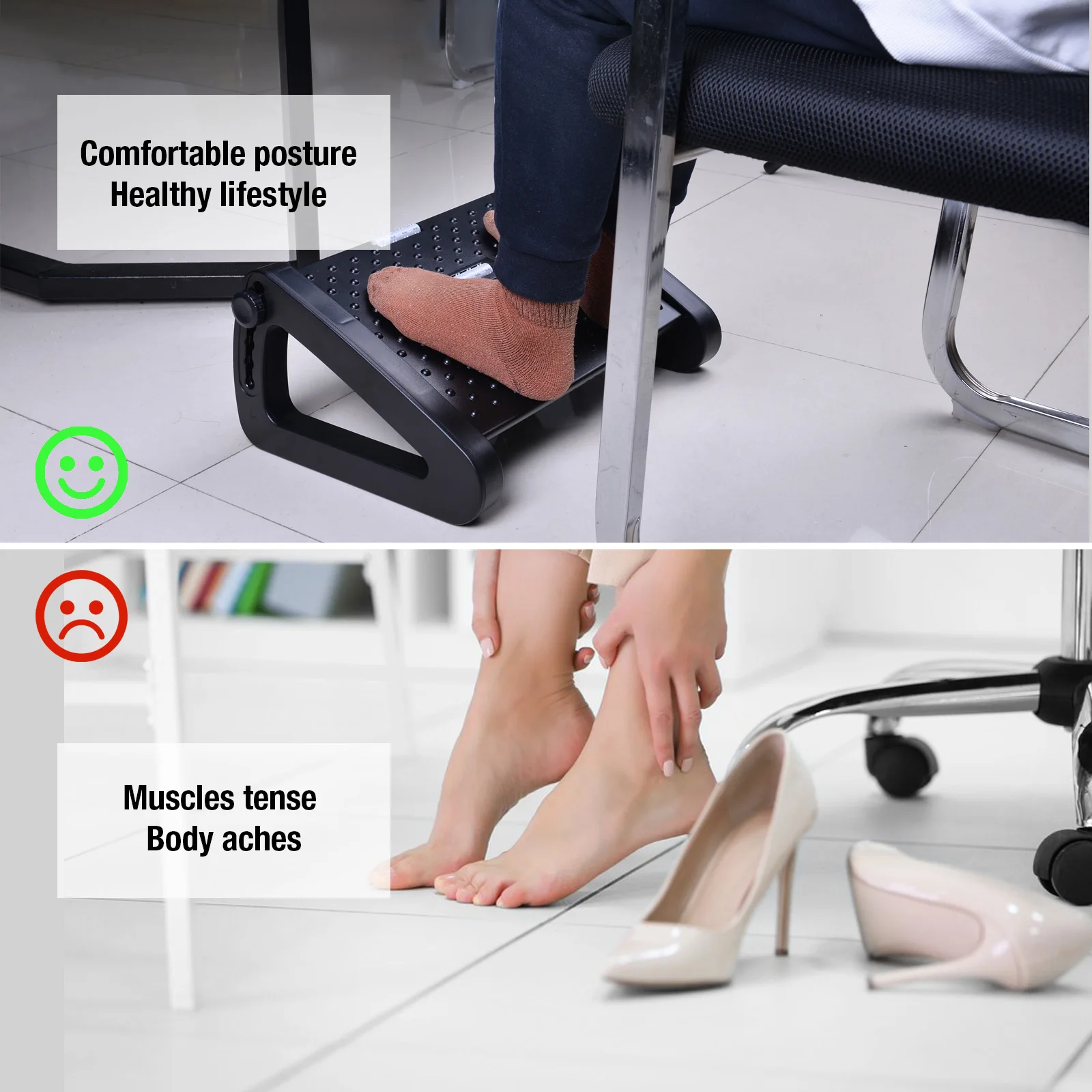 Scalebeard Under Desk Footrest with Massage Surface Ergonomic 6 Height Position Adjustable Foot Stool with Firm Non-Slip Legs