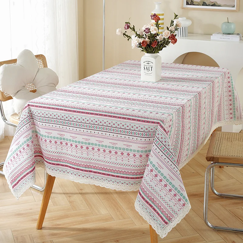 

Cotton Linen Solid Colour Tablecloth Thickened with Tassels Dining Table Cloth Living Room Tea Table Tablecloth Tea Tablecloth