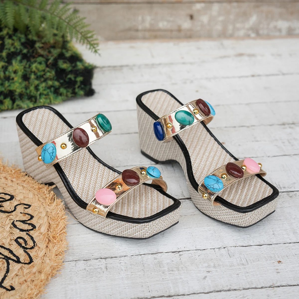 

2026 Comfortable Wedge Open-Toe Sandals Spring New Style Sexy Gemstone Decoration Height-Increasing Comfortable Women's High-Heeled Sandals
