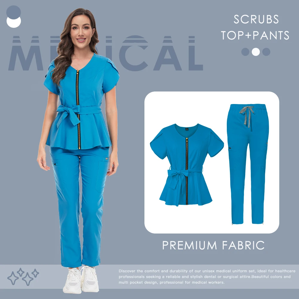 

Multicolor Tunic Uniform Beauty Workwear Short Sleeve Tops+Straight Pants Medical Surgery Nursing Clothes Women Doctor Scrub Set