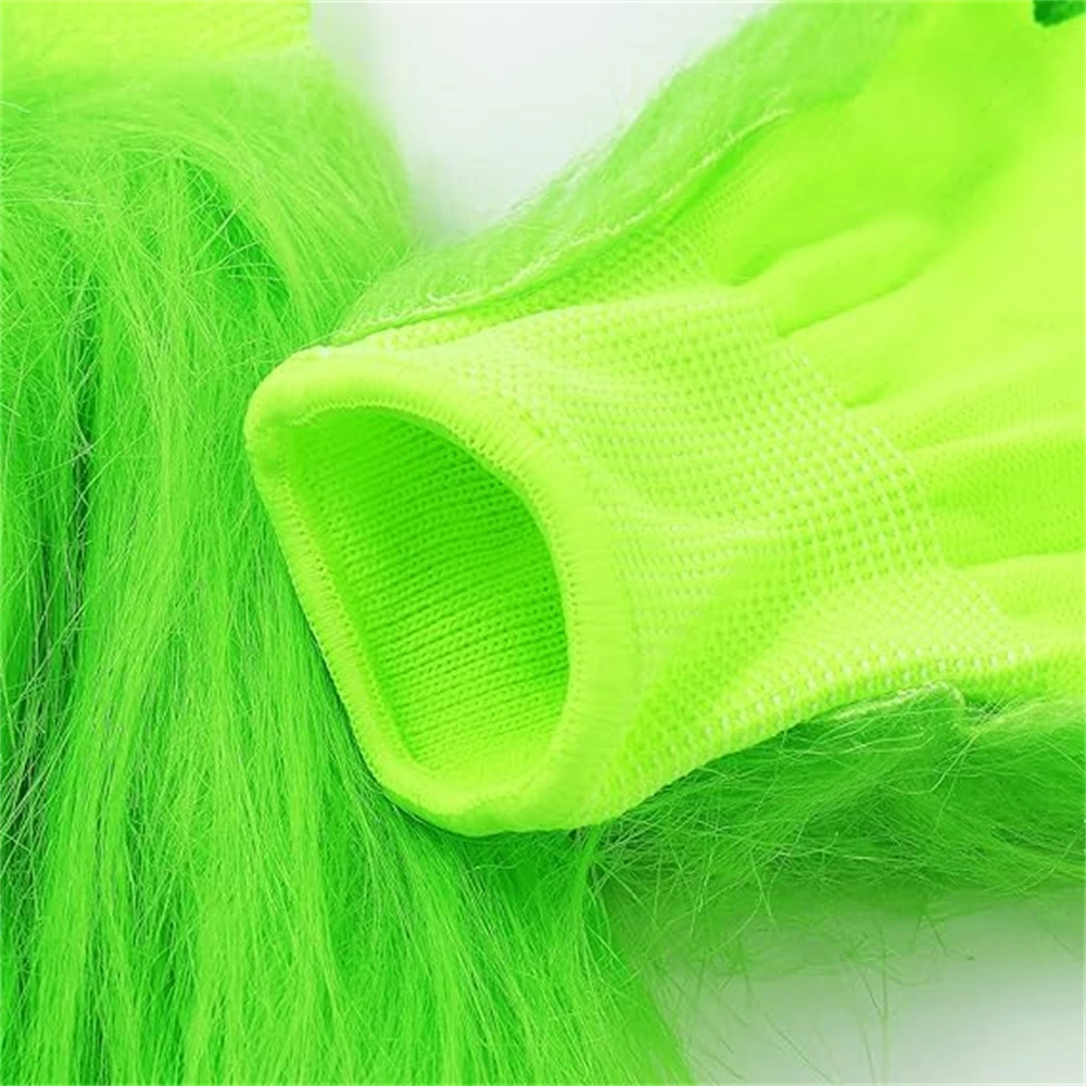 Guantes de monstruo verde para disfraz de Navidad, accesorios divertidos de Papá Noel, peludo, vestido de broma para adultos, guantes peludos verdes