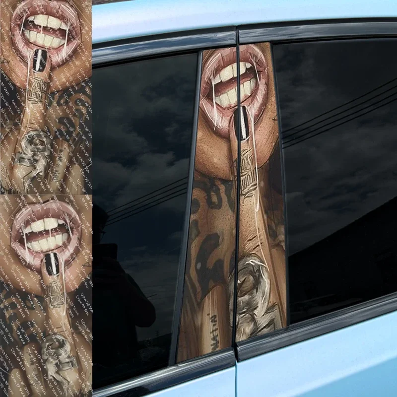 

1PC Funny Mouth Car Stickers Auto B Pillar Waterproof Center Column Decoration Cover Scratches DIY Car Doors Pillar PET Decals