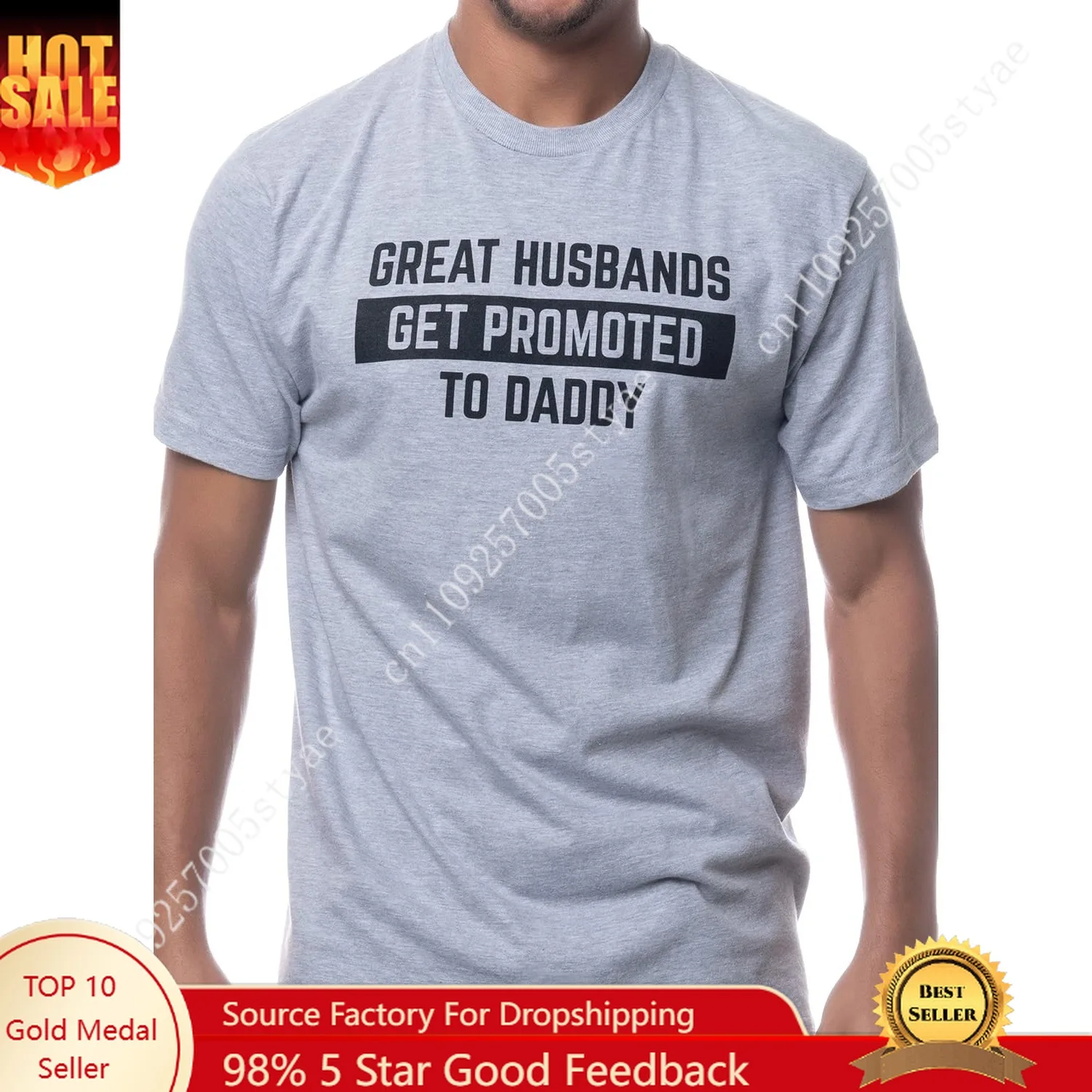 Great Husbands Get Promoted to Daddy | Funny New Father Dad Joke Paternity Gender Reveal T-Shirt for Men