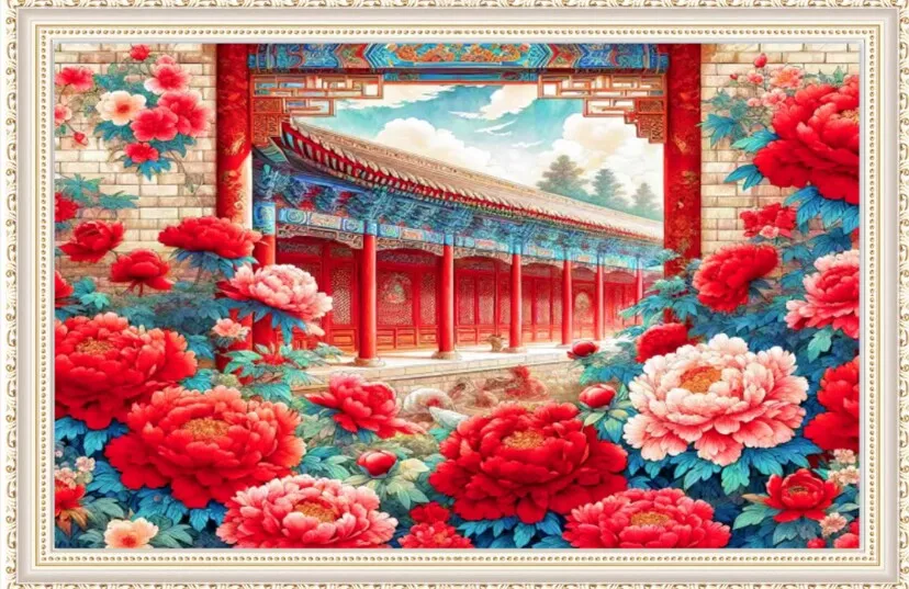 

9CT 14ct 38x50 см дворцовая стена пион набор с принтом вышивка крестиком DIY рукоделие домашний декор поделки с иглами нитки