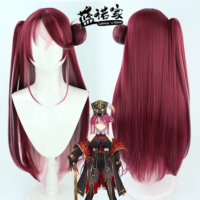 Virtual YouTube Vtuber Houshou Marine Cosplay Wig Halloween Carnival Party Props Synthetic Hair Heat Resistant Fiber + Wig Cap