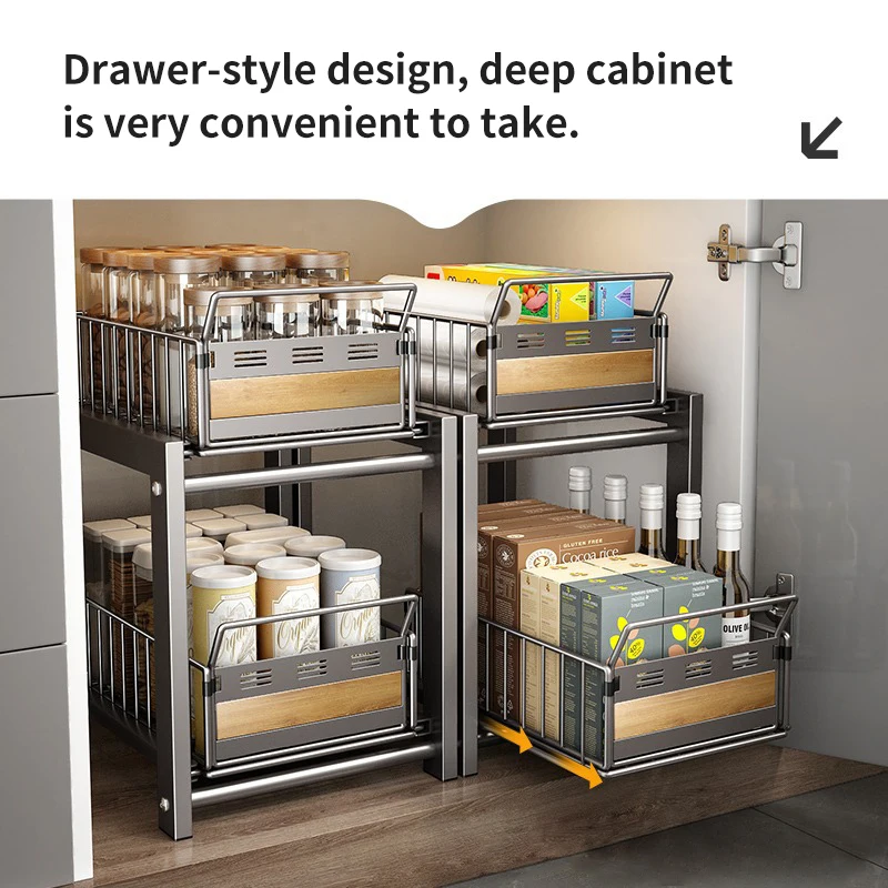 

Multi-layer Household Drain Rack Multi-function Cabinet Kitchen Seasoning Dishes Sink Pull-out Detachable Storage Layered Rack