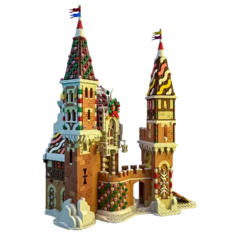 Modèle d'architecture de rue de pain d'épice d'hiver de MOC de petite particule, vue créative de château, jouets de cadeau de bricolage, ornements de puzzle