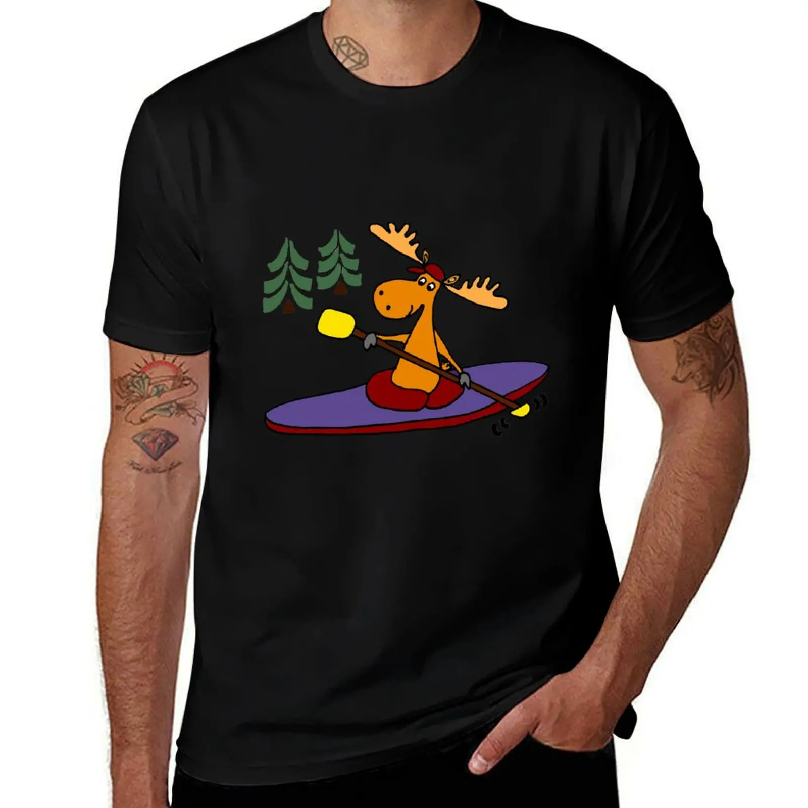Cool Funny Kayaking Moose T-Shirt Work Utility Casual Tee Shirt T-Shirt