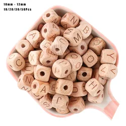 10/20/30/50Pcs Beech Wooden Letter Beads 10mm 12mm Eco-Friendly Natural Wood Alphabet Beads For Bracelet Necklace Jewelry Making