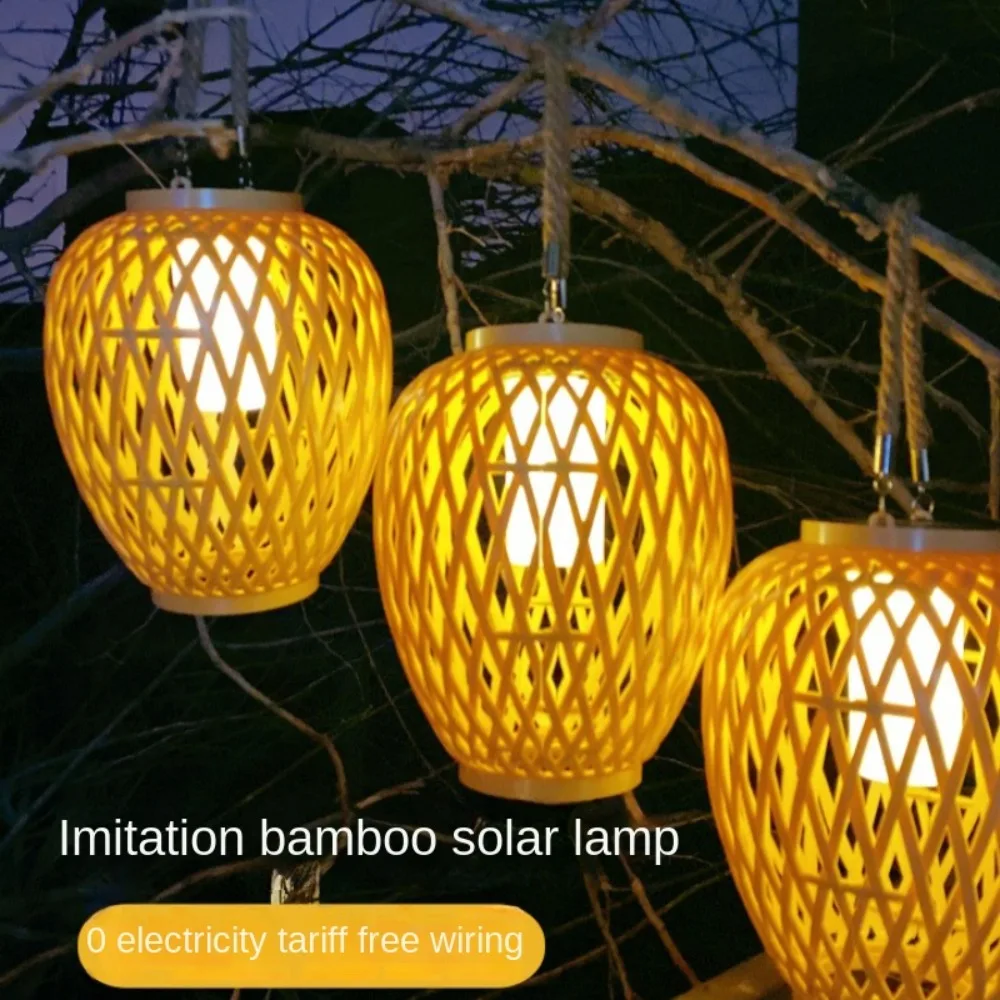 Solar Bamboo Weaving Lantern Waterproof 600 mAh Chinese Lantern Lights Warm Light LED Garden Decorative Light