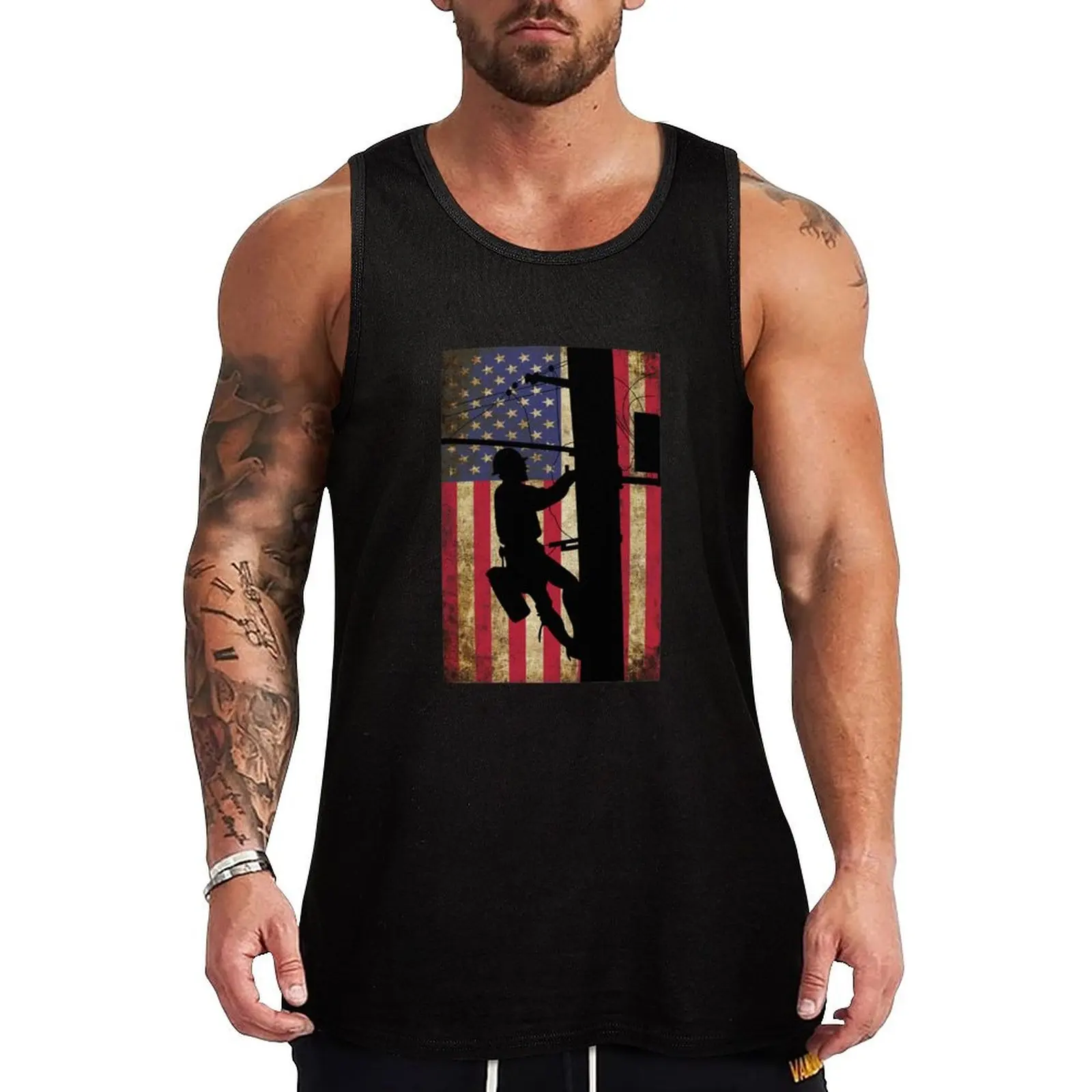 American Power Lineman Electrician Repairman Tank Top mens gym clothes sleeveless shirts gym Men's t-shirts Men's t-shirt