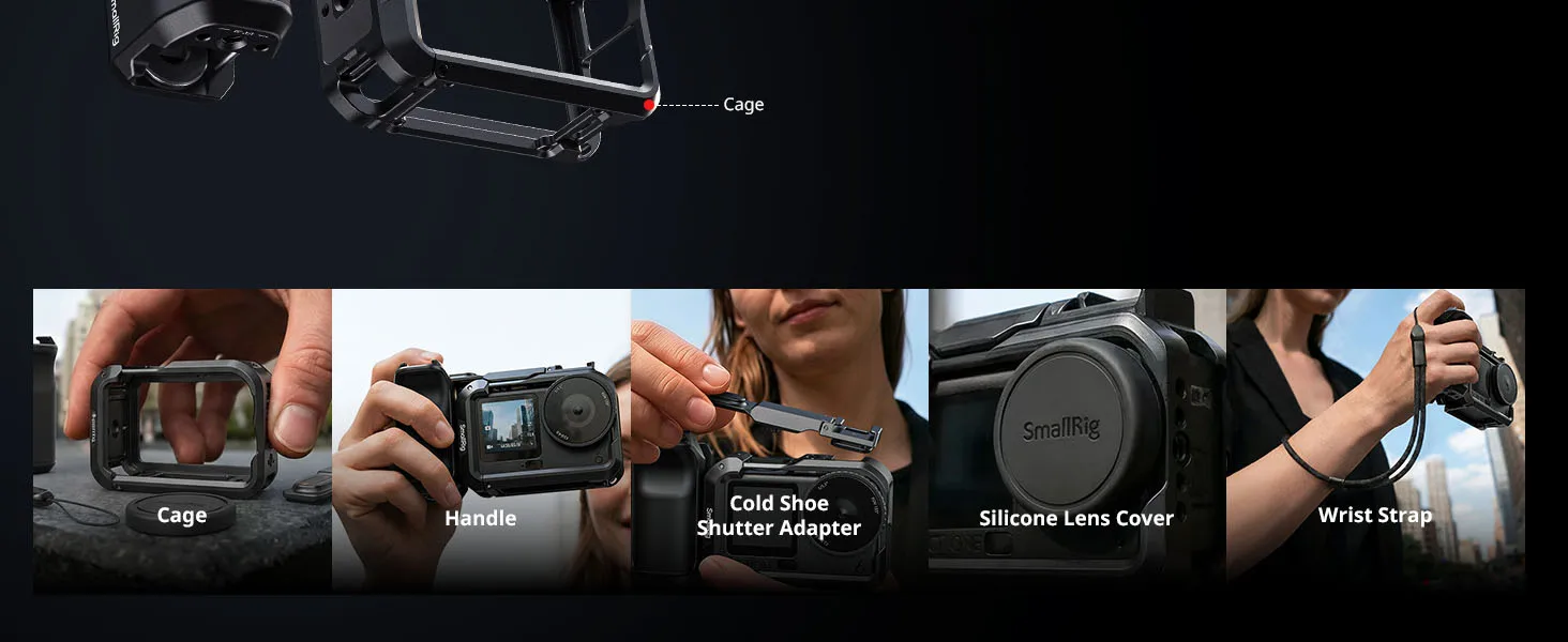 SmallRig Basic Cage Kit für DJI Osmo Action 6, Street-Fotografie-Griff mit Silikon-Objektivabdeckung und Cold-Shoe-Auslöseradapter – Detail 3