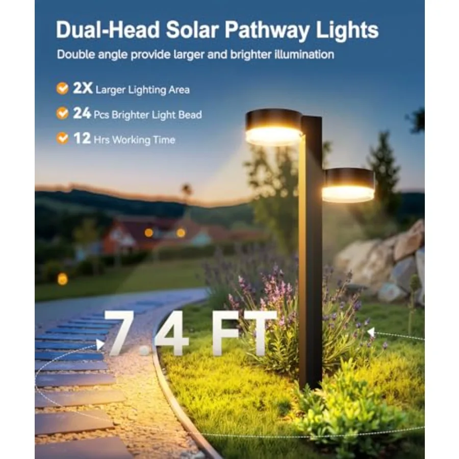 Bright Solar Pathway Lights Outdoor, with 1 Head Garden Lights Solar Powered Path Lights Up to 15Hrs, Auto On/Off Waterproof Ou