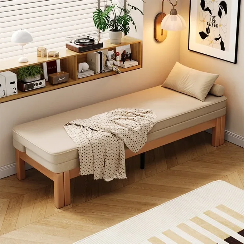 Double single sitting and lying dual-purpose bed Iron push-pull bed Telescopic bed Small apartment living room Solid wood