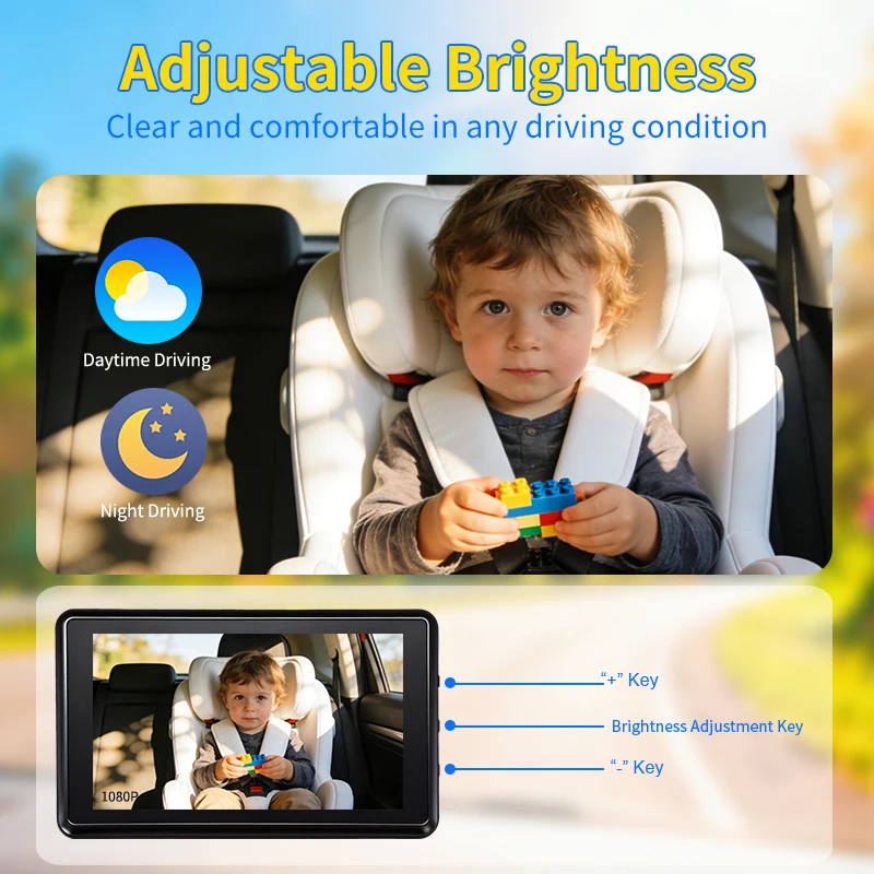 5 Inch 1080P HD Baby Car Monitor Rear Facing Back Seat Camera Infrared Night Vision USB Powered for Infant Kids Car Safety