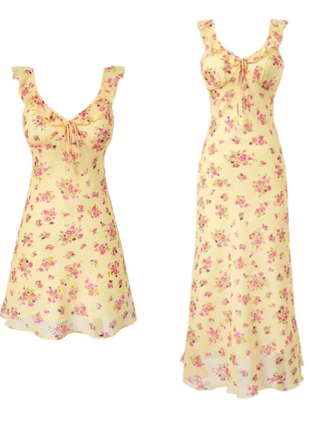 California Sun Double Gauze V-ne Yellow Floral Print Holiday Fi Tail Dr Bal Romantischer Riemen Dr. Sommer Damen D...