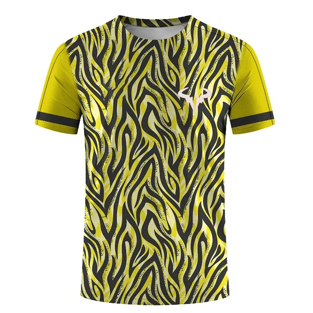 Camiseta masculina e feminina de manga curta com gola redonda, camiseta estampada em 3D, tops clássicos, badminton e tênis, esportes radicais, moda