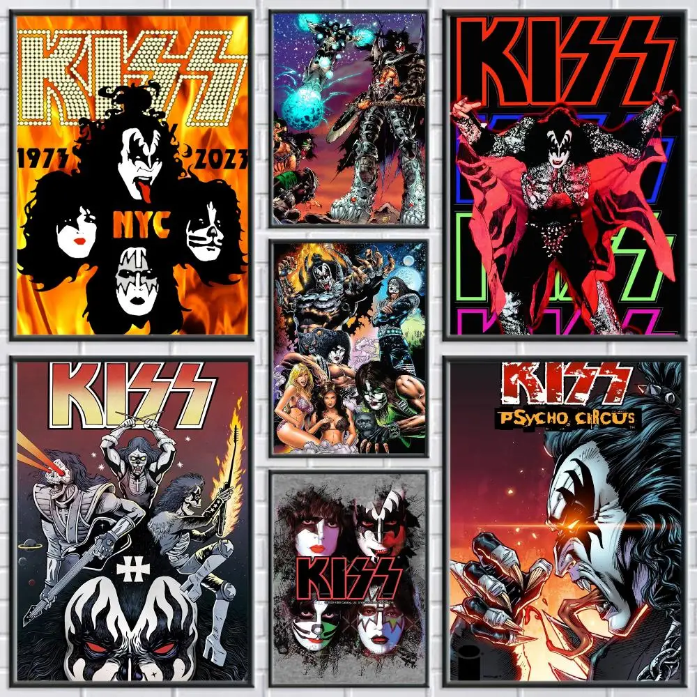Rock Band K-Kiss Kraft Poster Durable Waterproof Aesthetic Stickers Wall Art HD  for Office Bedroom Bar  Coffee Home Decor