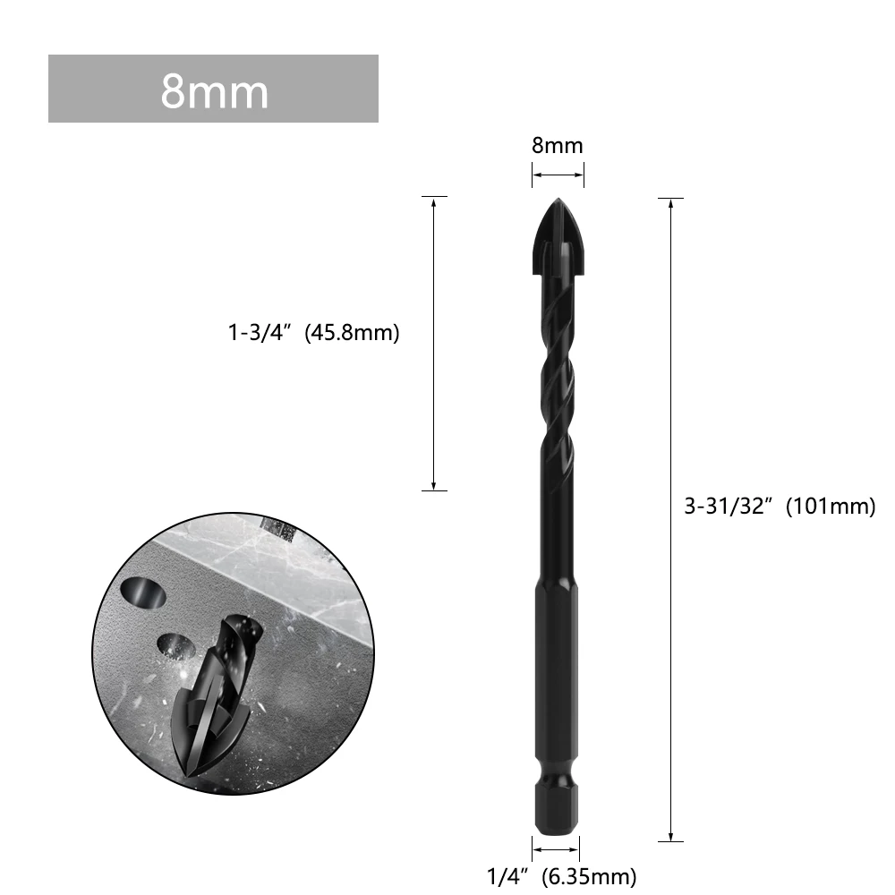 AURWOF 1PC Multifunktionale Glas Bit Sechseckigen Kreuz Gewinde Bit Für Keramik Fliesen Beton Glas Marmor 3mm bis 16mm SJ0503BK – Detail 7