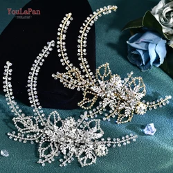 TOPQUEEN Bridal Side Clip Wedding Tiara Bridal Hairpins Handmade Rhinestone Women Headwear Alloy Flower Bride Headdress HP254