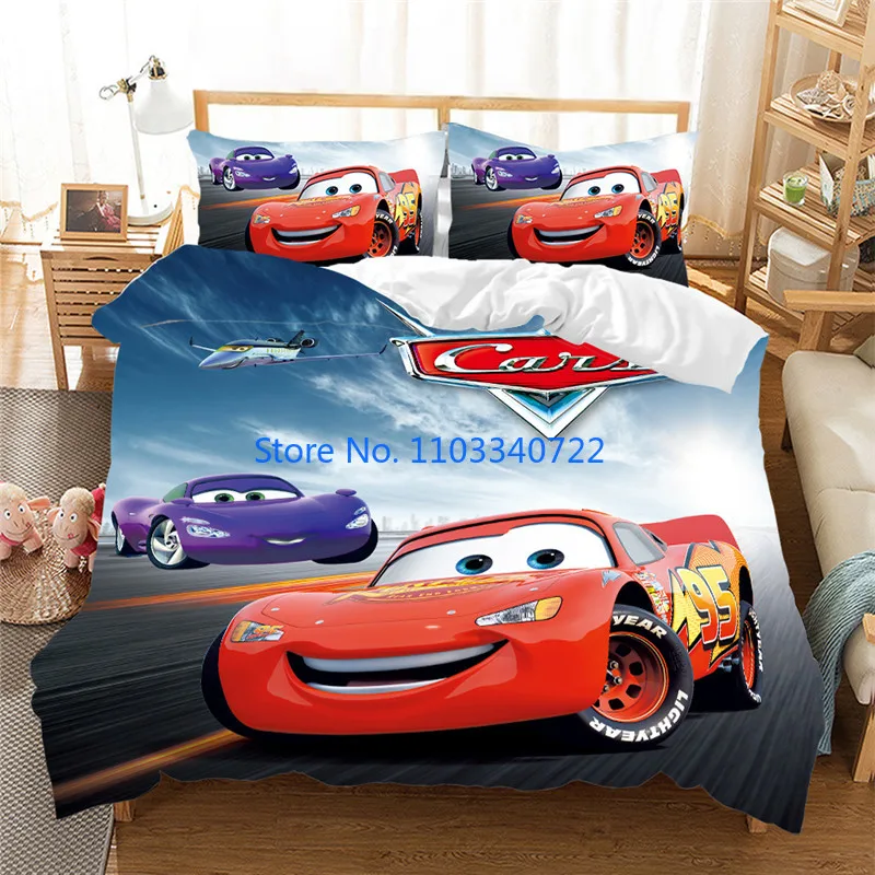 Imagem -04 - Cartoon Bedding Conjunto For Kids Anime Duvet Cover Grupo Red Lightning Mcqueen Car Decoração do Quarto Roupa de Cama Twin Single King Size