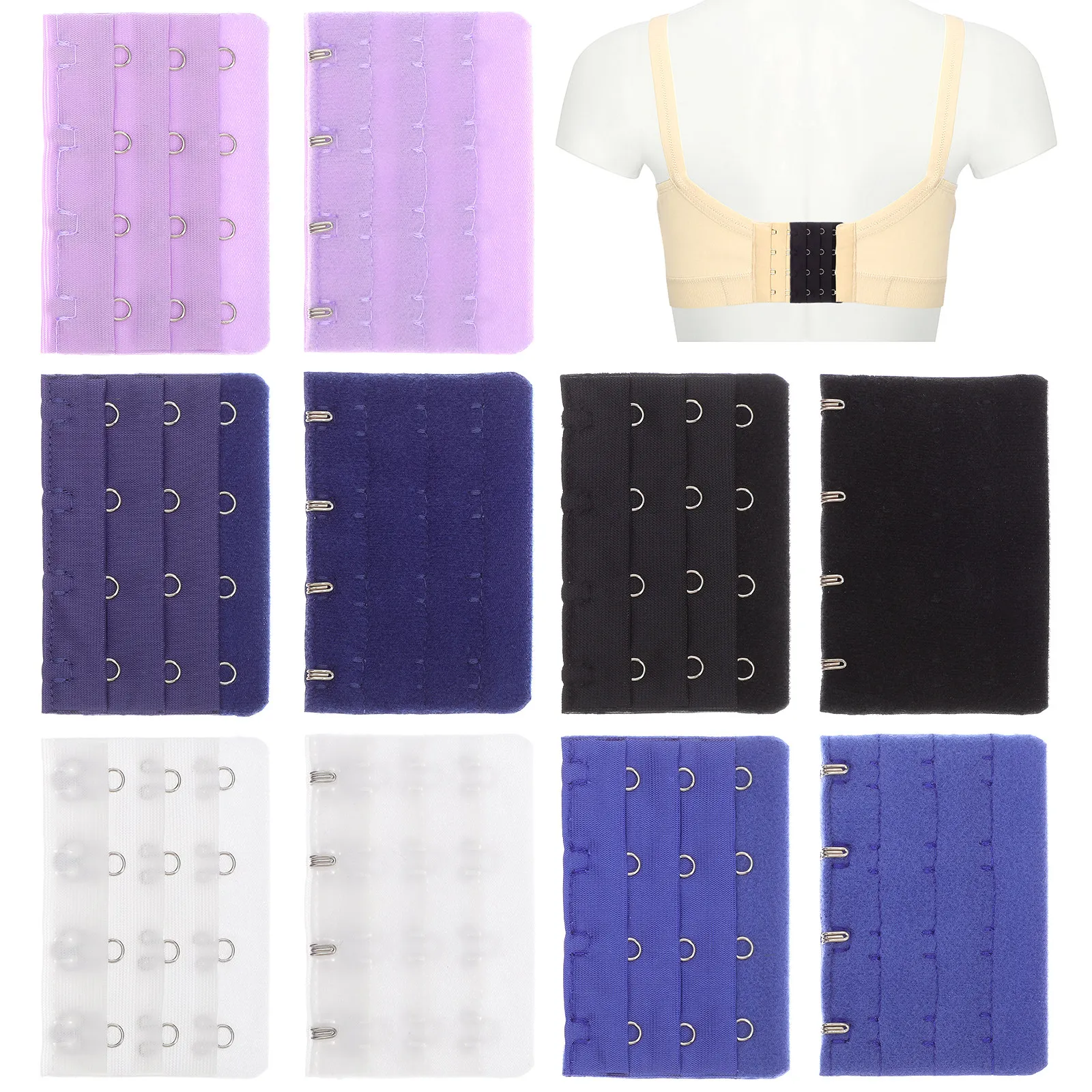 10Pcs Bra Extenders 4 Hook 3 Row Brassiere Extension Buckle Colorful Women Bra Extension Adjustable Comfortable Hooks