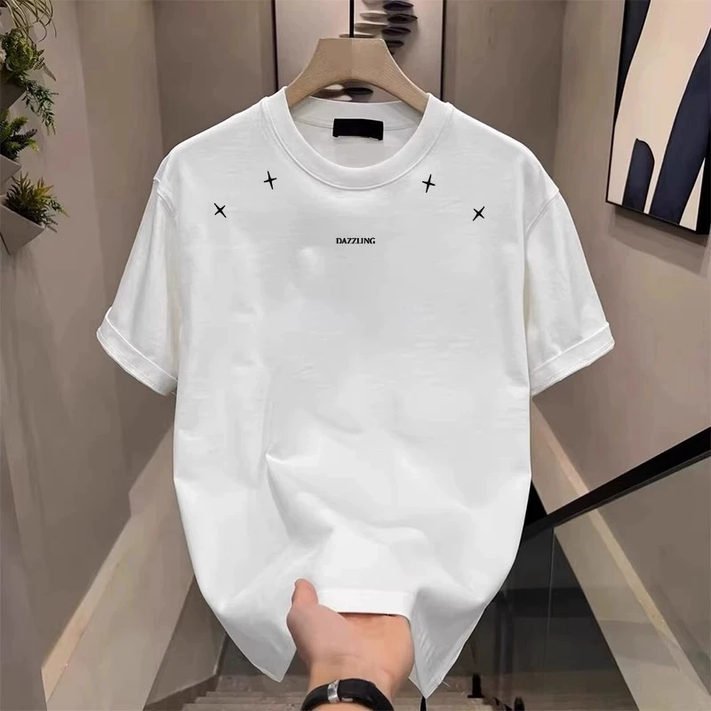 Men's Cotton T-shirts 5XL WhiteT Shirt for Men Casual Summer Wear Letter Star Print Tee Shirts Black Fashion Men Clothing