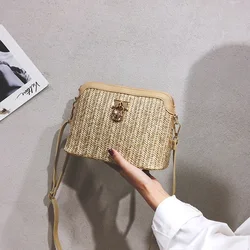 Korean Straw Shoulder Bags Women Shell Woven Messenger Travel Crossbody Handbags
