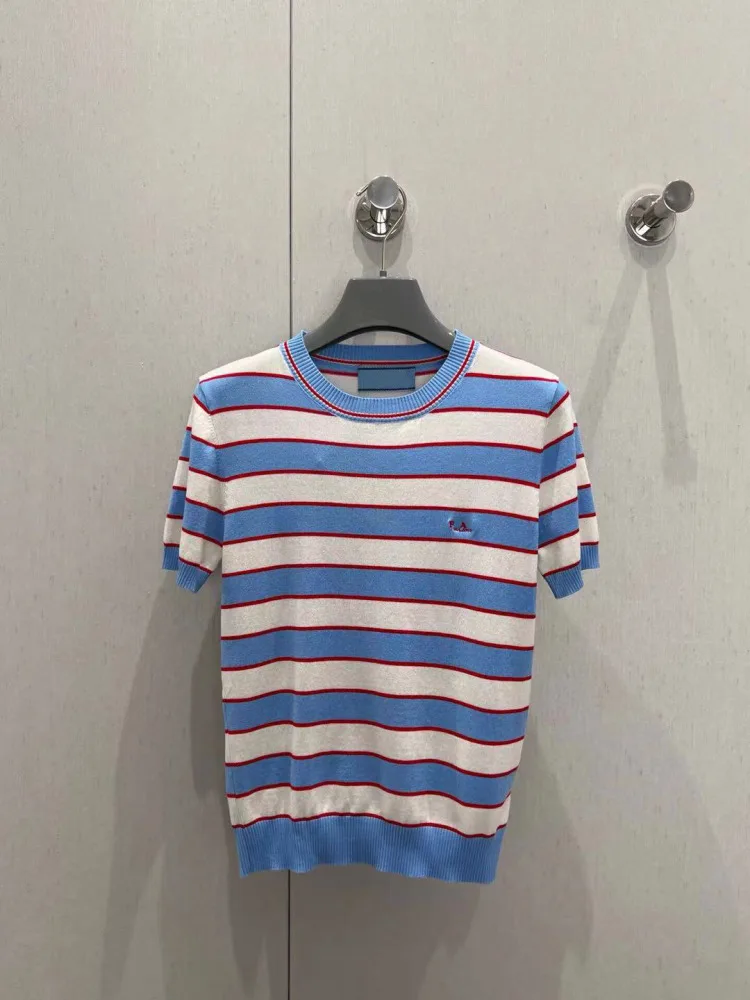 

South Oil High-Defn Knitted T-irt Elastic Slim Fit round Ne ort Sve Striped Pattern Anti-Aging Color Blo Design