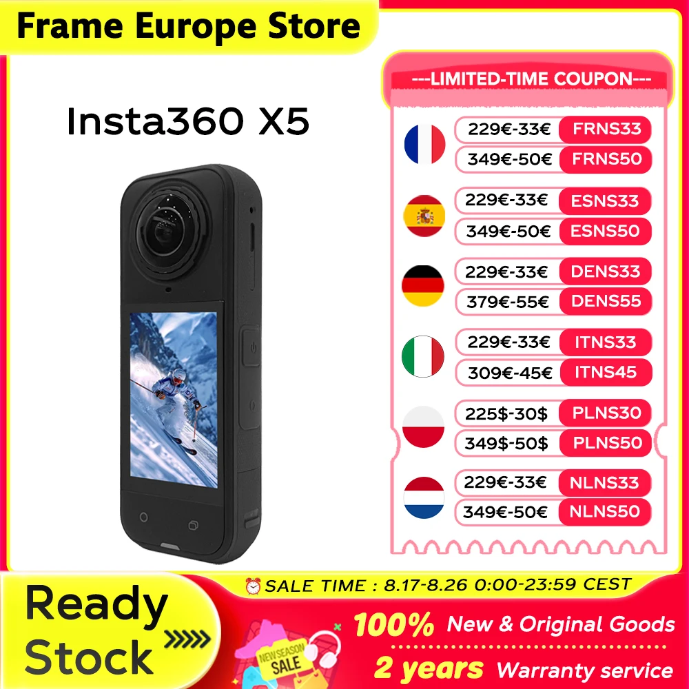 Insta360 X5 Action-Kamera 360 °   Wasserdichte Sportkamera-Objektive 8K 30Fps 360° ° Videoaufnahme Ultra Neu Original