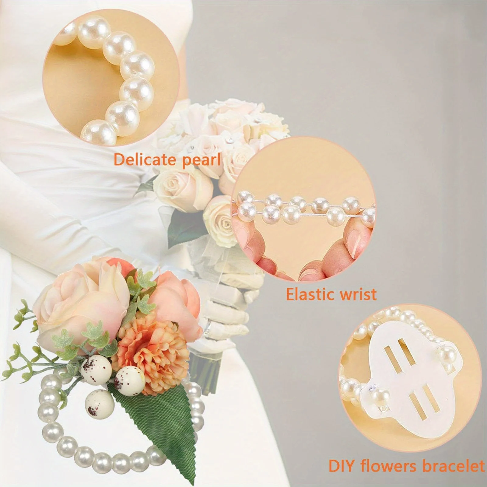 10pcs Pearl Crystal Wrist Flower Corsage Beautiful Bride Wedding Bracelets for Bridesmaids Children Girls Jewelry Hand Flower