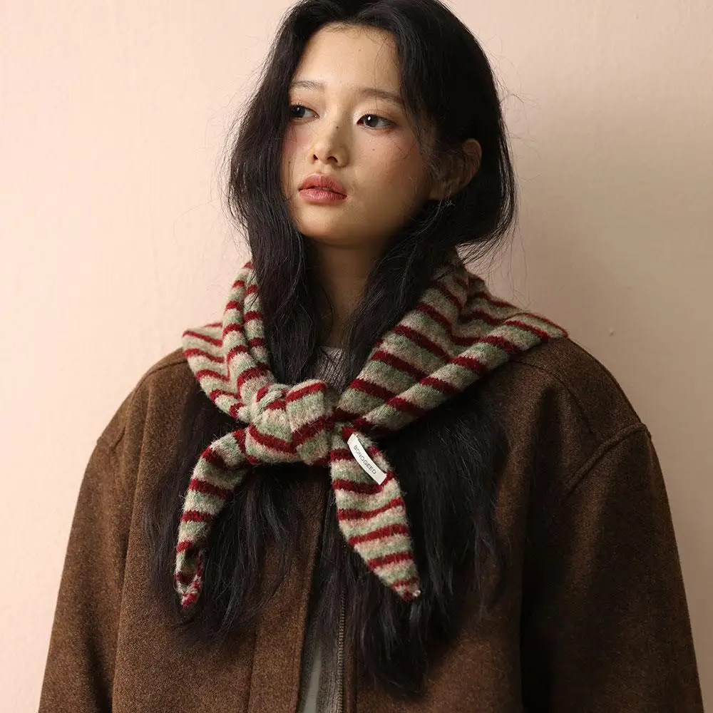 

Wool Blend Multi-functional Warm Scarf Triangular Scarf Gradient Stripes Headscarf Knit Shoulder Shawl British Neckerchief