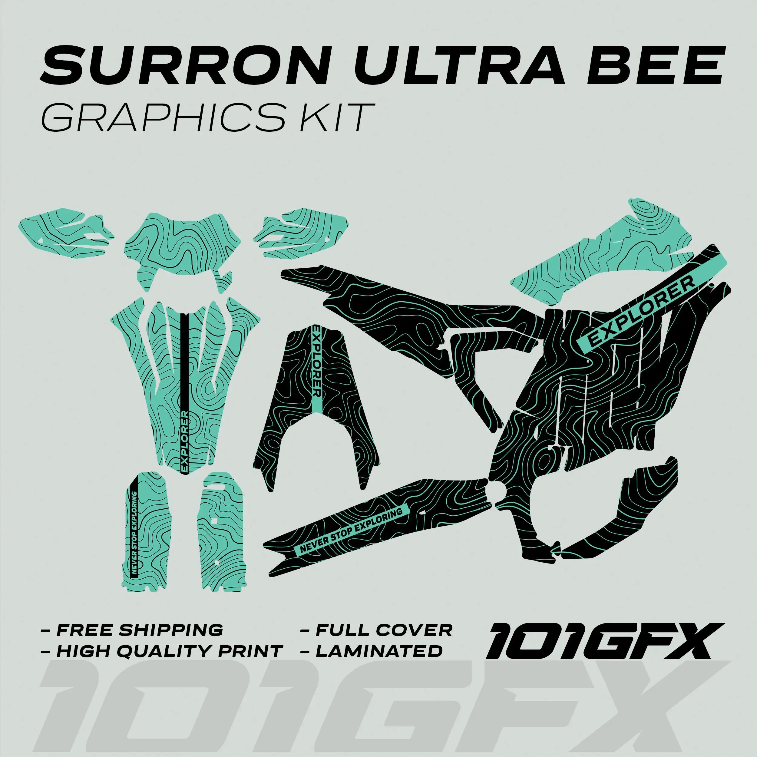 Graphics Kit EXPLORER BLACK MINT Decals Stickers Laminated Fox Racing eBike Decals Wrap Protection For Surron Ultra Bee