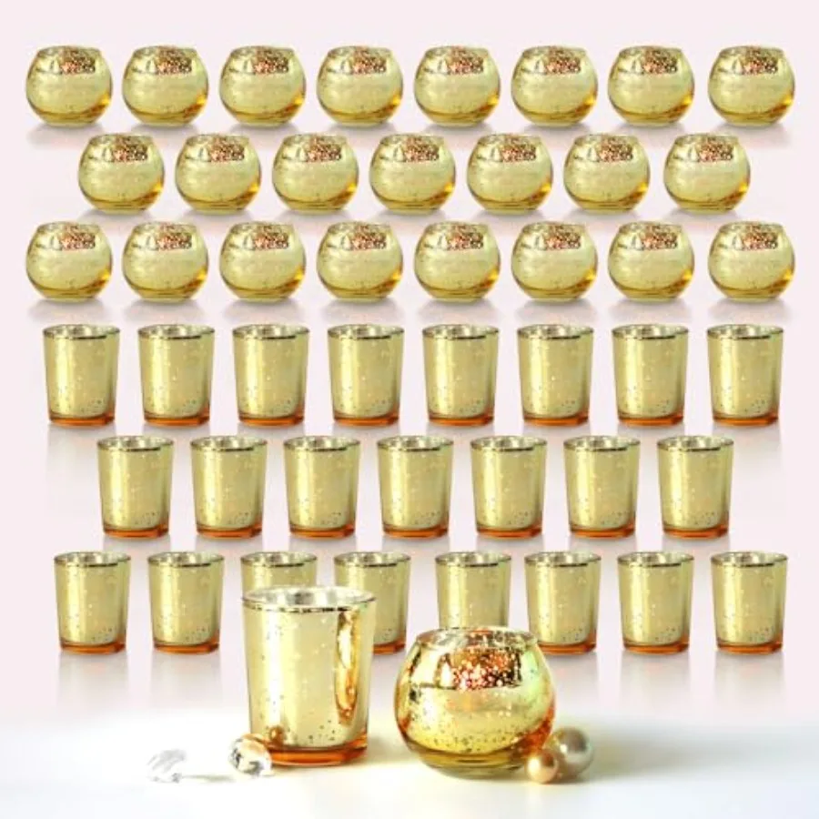 

48pcs Assorted Gold Votive Candle Holders Bulk for Table CenterpiecesMercury Glass Candle Holder for Tea Lights Wedding Decorat