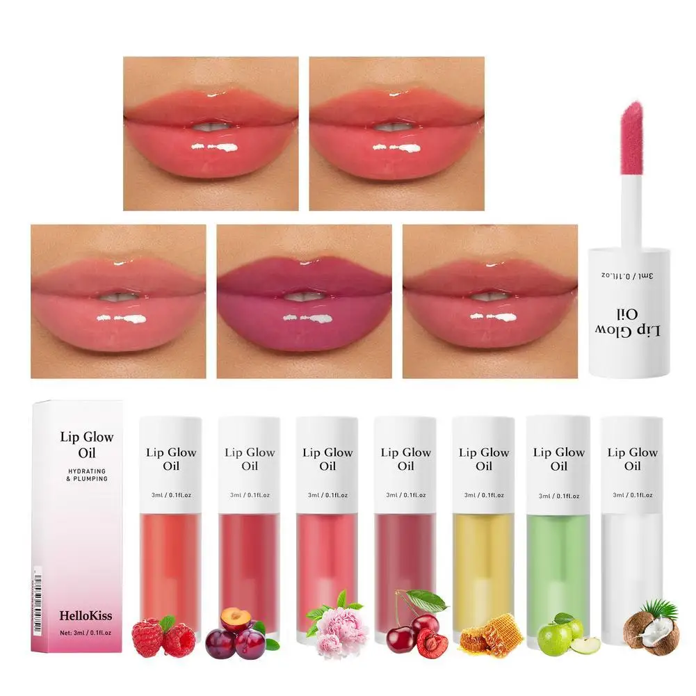 

Fruit Lip Gloss Transparent Lip Oil Moisturizing Reducing Lip Lines Nourishes Lips Long-lasting Liquid Lip Cosmetics set