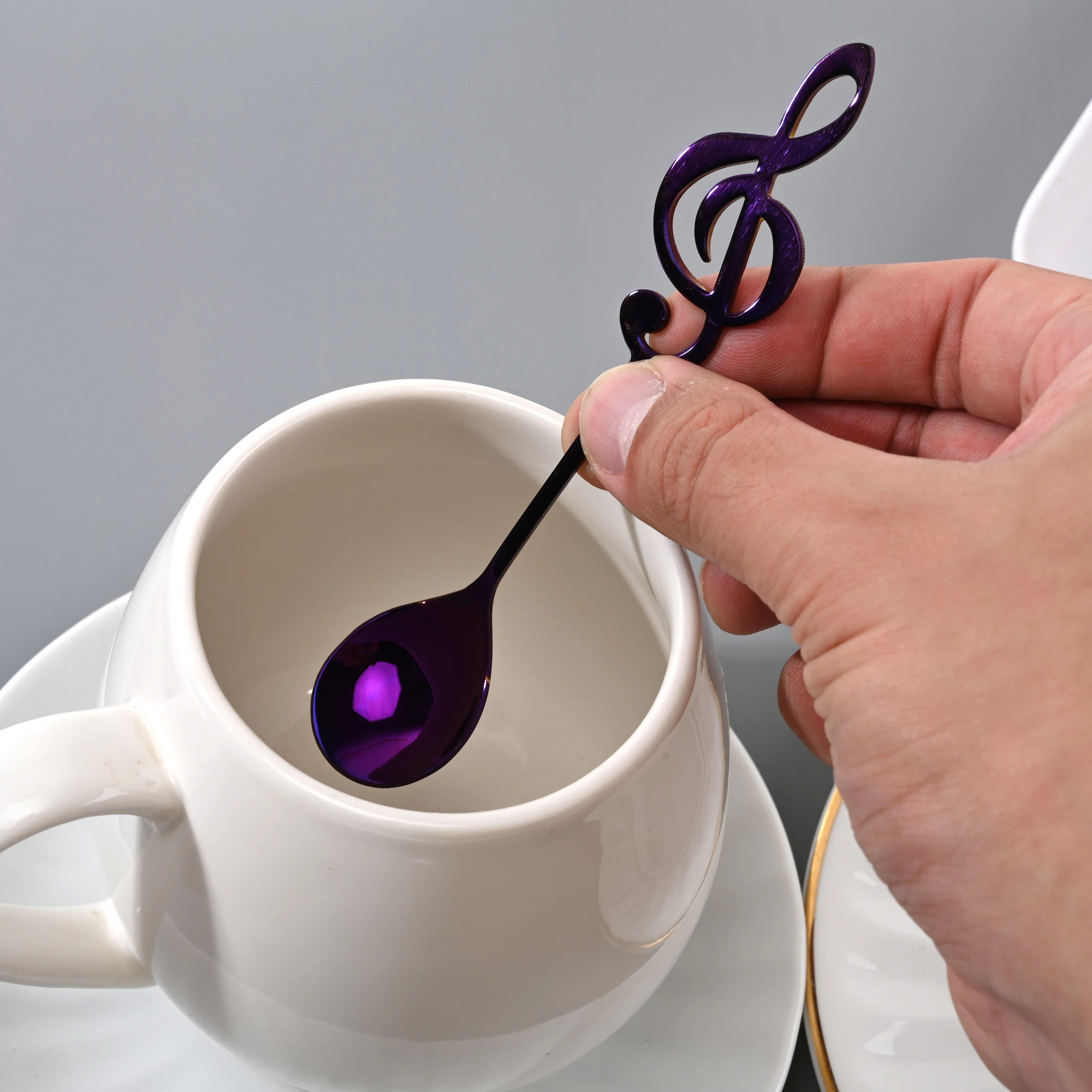 Stainless Steel Color Musical Note Spoon Creative Round Head Coffee Milk Spoon Ice Cream Stirring Dessert Spoon Tableware