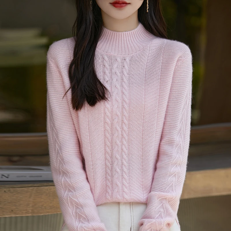 New pattern Women Knitting Pure Australian Wool Pullover Fashion Thickened Seven Needles Sweater Twisted pattern style Warm Tops