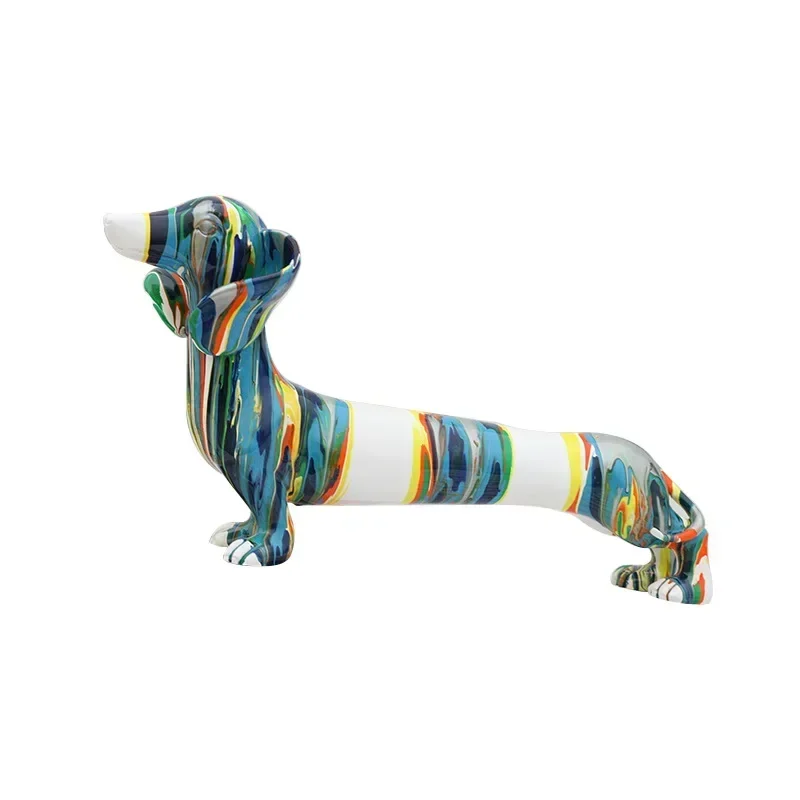 

Art Color Cartoon Dachshund Dog Resin Crafts Animal Modern Creative Home Bedroom Decoration Living Room Gift Home Accessories